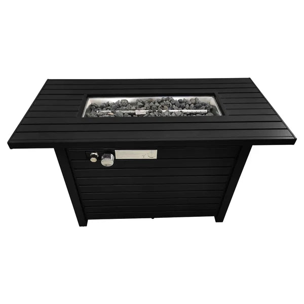 English Elm 25" Fiber Reinforced Concrete Propane Outdoor Fire Pit Table with Hidden Tank Storage and Cover, Stylish Lava Rocks, Push-Button Flame Control, Durable Patio Centerpiece Black B120P205416