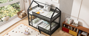 English Elm Metal Twin over Twin House Bunk Bed with Playful Roof, Sturdy Metal Frame, Quiet Support for Kids Black N709P214091B