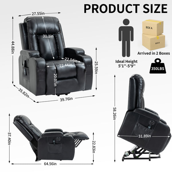 English Elm Infinite Power Lift Recliner with Massage Heat Usb Port and Cup Holders for Elderly W1803S00056