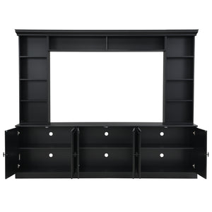 English Elm Tv Stand Mid-century Style with Open Shelving Enclosed Cabinets and Retro Door Panels N721P379050B