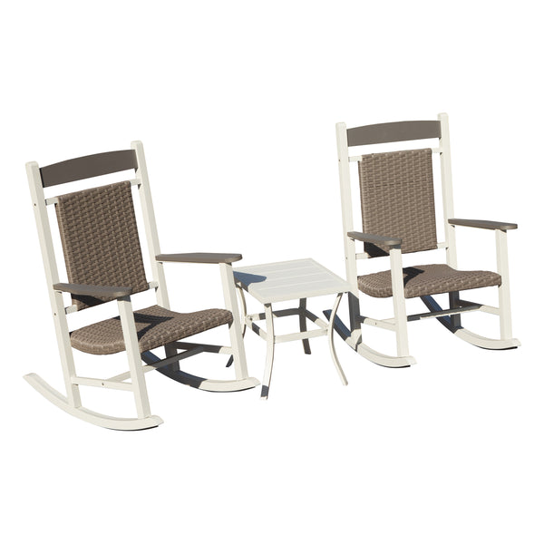 English Elm Outdoor HDPE Rocking Chairs Set of 3 – Weatherproof Oversized Patio Rockers, Ergonomic 380lb Support, Fade‑Resistant Elegance White+gray W1859P360080
