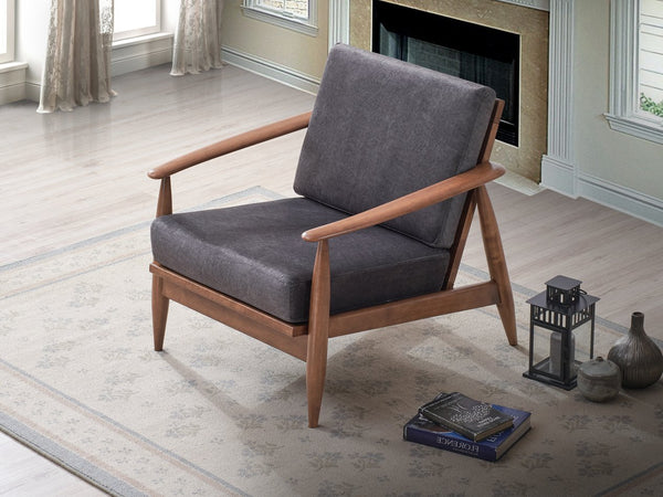 English Elm Alisa Charcoal Fabric Accent Chair with Brown Wood Finish, Removable Cushion, Foam Seat Comfort B2726S00384