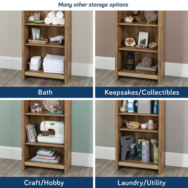 English Elm 5-Shelf Bookcase With Warm Brown Finish - Stylish, Adjustable, And Versatile Storage Solution For Any Space B356P402788