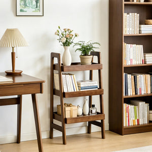 English Elm 100% Solid Wood Three Tier Ladder Shelf Freestanding Bookcase for Bedroom or Office W3204P445671