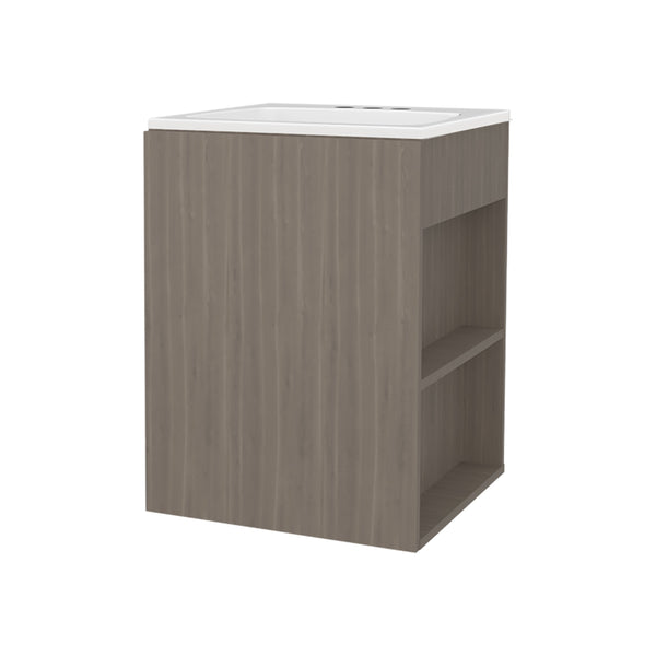 English Elm Siena Wall-Mounted Mirror Cabinet with Internal Shelves, Space-Saving Melamine Vanity Storage White Oak 18.5 L x 18.1 W x 7.1 H B128S00189