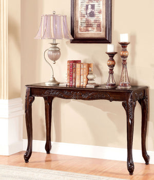 English Elm Transitional 48" Sofa Table with Cabriole Legs, Parquet Top & Resin Details in Cherry Finish B011P356870