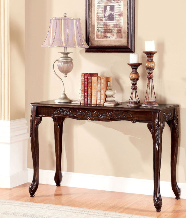 English Elm Transitional 48" Sofa Table with Cabriole Legs, Parquet Top & Resin Details in Cherry Finish B011P356870