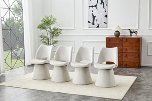 English Elm Modern Chenille Linen Accent Chair Sculptural Hollow Back Swivel Seat for Dining Vanity Off White W3493P452649
