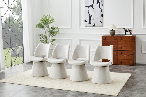 English Elm Modern Chenille Linen Accent Chair Sculptural Hollow Back Swivel Seat for Dining Vanity Off White W3493P452649