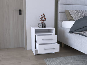 English Elm Greter compact two-drawer nightstand with open shelf, scratch-resistant top and versatile storage options White 28 L x 20.5 W x 5.5 H B070P224228