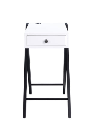 English Elm Fierce Modern White & Black Accent Table with Built-In USB, Pull-Out Drawer, Sleek X-Leg Design B2726P243282