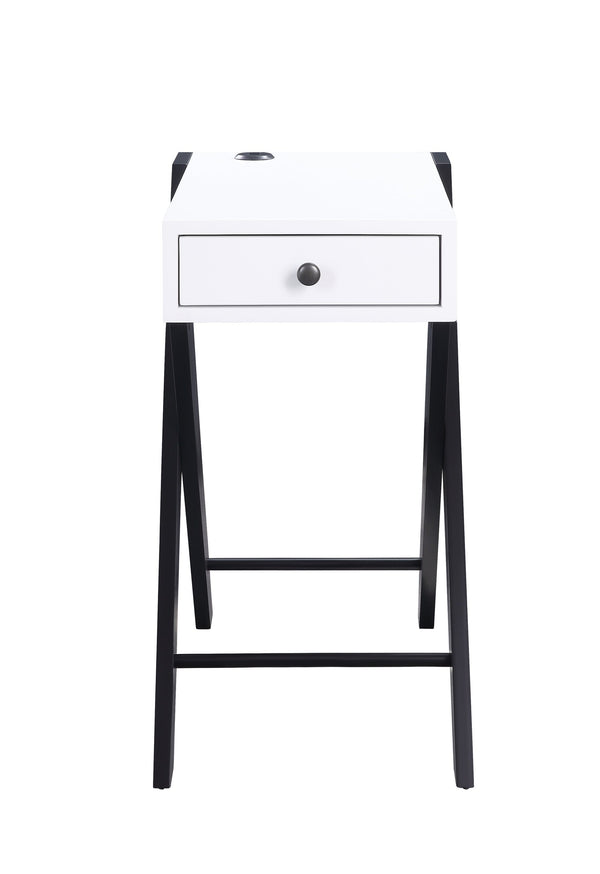 English Elm Fierce Modern White & Black Accent Table with Built-In USB, Pull-Out Drawer, Sleek X-Leg Design B2726P243282
