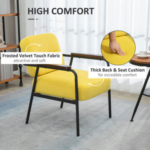 English Elm HOMCOM Velvet Modern Accent Chair with Padded Seat and Back, Armchair with Steel Legs, Cozy Upholstery Yellow W2225P217422