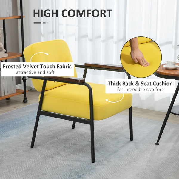 English Elm HOMCOM Velvet Modern Accent Chair with Padded Seat and Back, Armchair with Steel Legs, Cozy Upholstery Yellow W2225P217422
