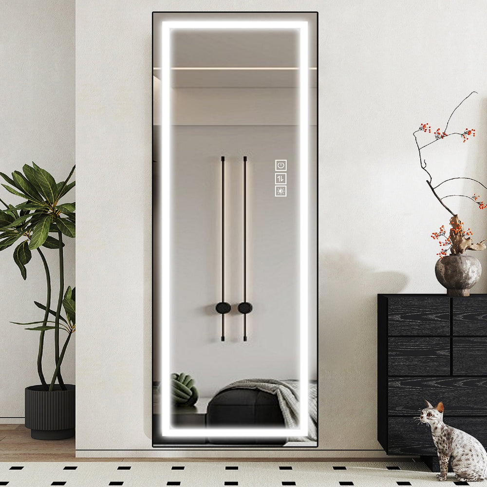 English Elm Led Lighted Floor Mirror Aluminum Frame Full Body Dressing Bedroom Standing Vanity W2071124505