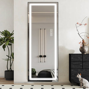 English Elm Led Lighted Floor Mirror Aluminum Frame Full Body Dressing Bedroom Standing Vanity W2071124505