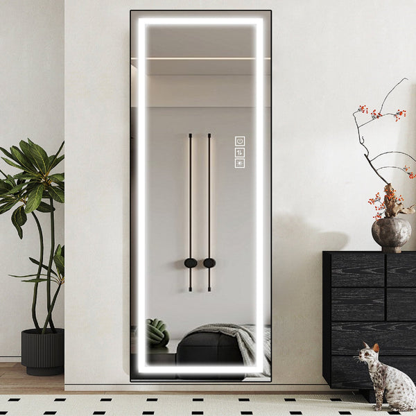 English Elm Led Lighted Floor Mirror Aluminum Frame Full Body Dressing Bedroom Standing Vanity W2071124505