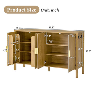English Elm U_style Striped Four Door Sideboard Mdf Buffet Cabinet with Adjustable Shelves for Dining Natural N711P345170O