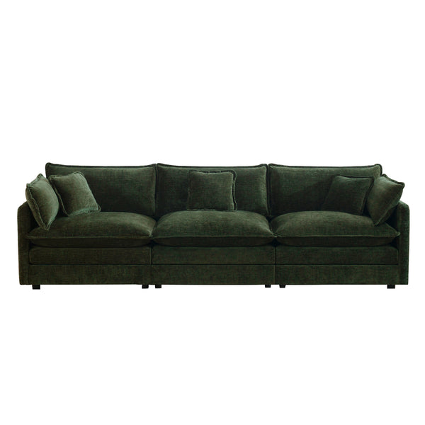 English Elm Mid-century Modern Chenille Sofa Solid Wood Frame Foam Cushions Living Room Seating W714S00462