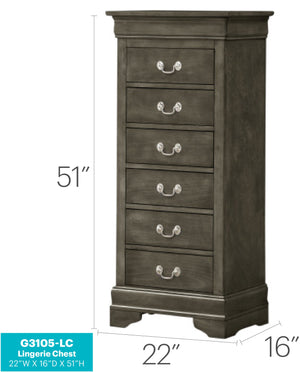 English Elm Louis Elegant 4-Drawer Chest with Carved Bases & English Dovetail Drawers, Tarnish-Resistant Hardware Gray 53 L x 24 W x 19 H B078108183