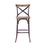 English Elm Antique Red and Antique Oak Bar Stool With Cross Back