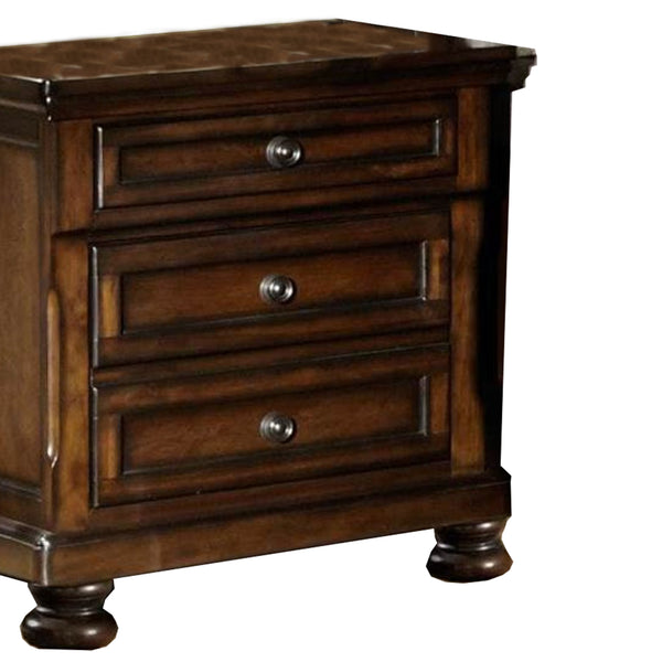 English Elm Transitional Black Wood Nightstand with Bun Legs and Three Drawer Hidden Storage B056P417108