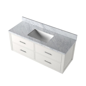 English Elm White Single Sink Vanity With Carrara Marble Top - Elegant Design, Durable Wood, Fully Assembled! B2731P258017-GIGA