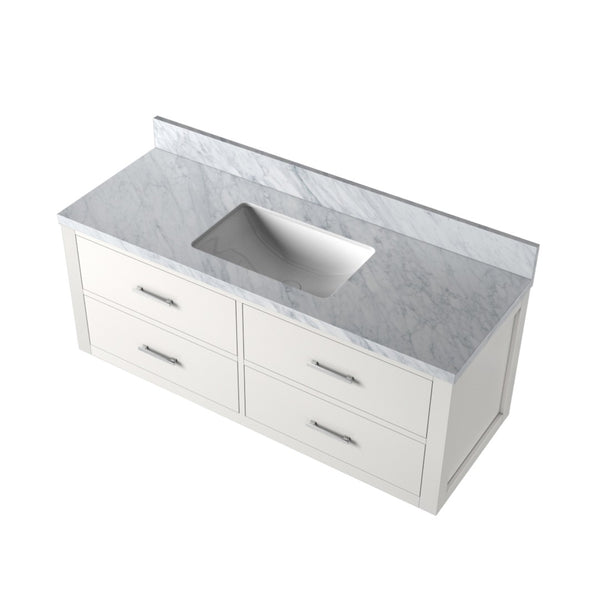 English Elm White Single Sink Vanity With Carrara Marble Top - Elegant Design, Durable Wood, Fully Assembled! B2731P258017-GIGA