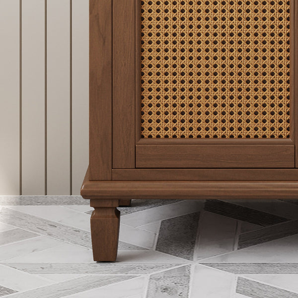 English Elm Christopher Knight Home® - 36" Rattan Bathroom Vanity with Ceramic Sink and Soft-Close Drawers, Handwoven Door Texture, Solid Wood Legs, Spacious Storage Elegance Brown N817P271077B