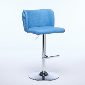 English Elm A&A Modern Swivel Barstools With Adjustable Height & Chrome Base - Stylish Blue Pu Upholstery, Set Of 2 W1143P193494