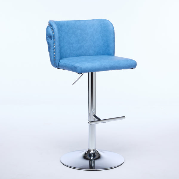 English Elm A&A Modern Swivel Barstools With Adjustable Height & Chrome Base - Stylish Blue Pu Upholstery, Set Of 2 W1143P193494
