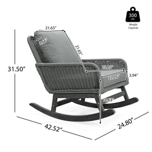 English Elm Contemporary Wicker Rocking Chair Pe Rattan Weave Wooden Frame Plush Cushions Patio Gray N767P229004G