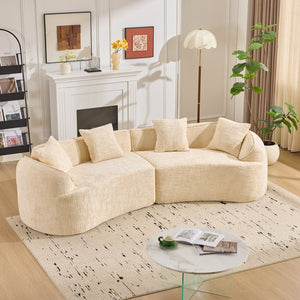 English Elm Beige Curved Compressed Sofa — Nordic Minimalist Foam & Spring Design, Soft Upholstery, Easy Setup W3612S00012
