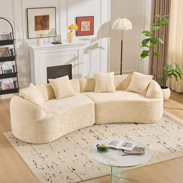 English Elm Beige Curved Compressed Sofa — Nordic Minimalist Foam & Spring Design, Soft Upholstery, Easy Setup W3612S00012