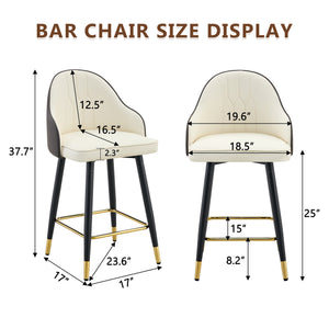English Elm Set of 2 Pu Leather Barstools with Gold Footrest Curved Back for Kitchen Island Dark Gray,White+Black W1151P383772