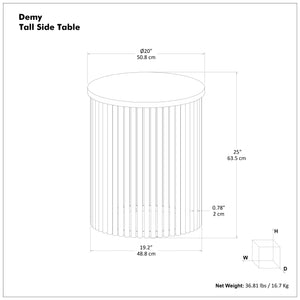 English Elm Demy Tall Side Table with Solid Mango Wood Top & Black Metal Base, Slim Eco-Friendly Accent (98) B136P361859