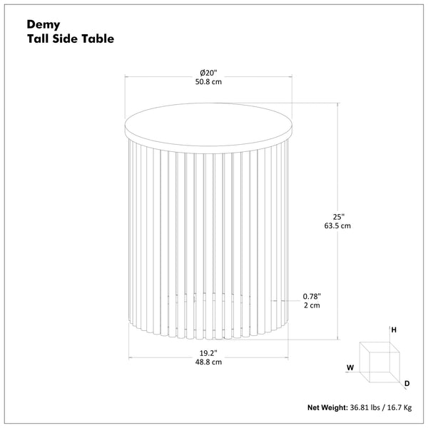 English Elm Demy Tall Side Table with Solid Mango Wood Top & Black Metal Base, Slim Eco-Friendly Accent (98) B136P361859