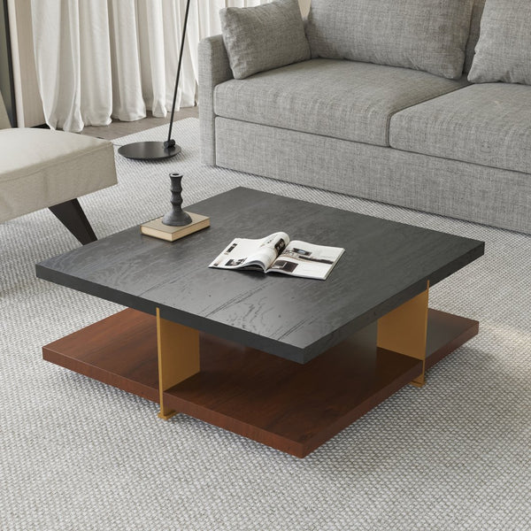 English Elm Classica Rectangle Wood Coffee Table - Elegant Walnut Finish With Black Accents & Two-Tier Storage B341P321202