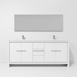 English Elm White Double Bath Vanity With Cultured Marble Top, Gun Metal Faucet, And 70-Inch Mirror For Elegance B2731S01779-GIGA