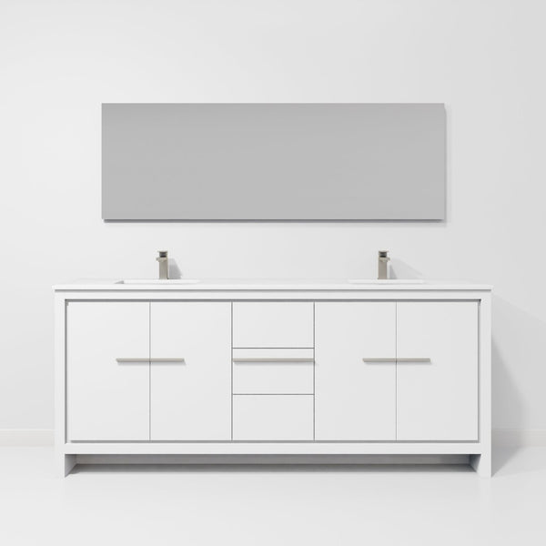 English Elm White Double Bath Vanity With Cultured Marble Top, Gun Metal Faucet, And 70-Inch Mirror For Elegance B2731S01779-GIGA