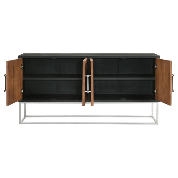 English Elm Washoe Rustic Walnut and Silver 4-Door Accent Cabinet with Metal Legs, Storage Shelves, 67"W B062P358336