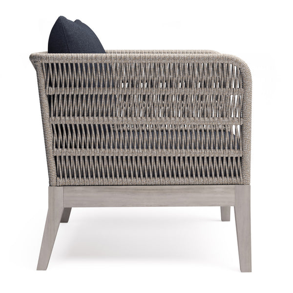 English Elm Santiago Outdoor Conversation Chair in Slate Grey — Handcrafted Acacia, Rope Wrap, Water-Repellent Cushions B136P159364