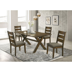 English Elm Gawain Rustic Knotty Nutmeg 5-Piece Dining Set - Trestle Table & Plush Chairs For Cozy Gatherings B062S00893