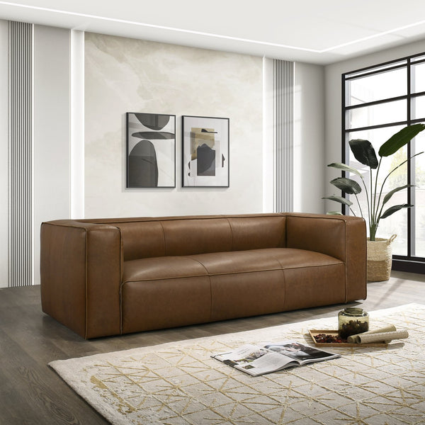 English Elm Colton Saddle Tan Milled Leather Sofa with Vintage Patina and Solid Wood Frame B183S00223