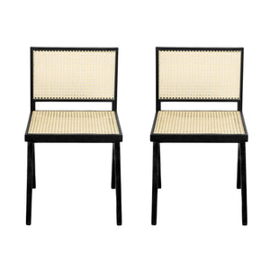 English Elm Christopher Knight Home® - Chandigarh Modern-Rustic Dining Room Chairs Set Of 2, Black Frame With Natural Cane For Comfort N768P241397B