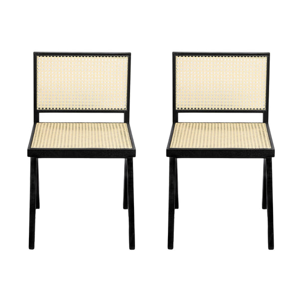 English Elm Christopher Knight Home® - Chandigarh Modern-Rustic Dining Room Chairs Set Of 2, Black Frame With Natural Cane For Comfort N768P241397B