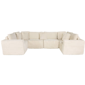 English Elm 135.5" Beige Corduroy U-shaped Sectional Six-seater with Reversible Chaise for Living Rooms W3276S00019