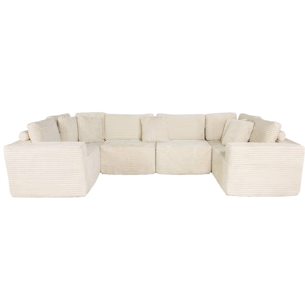 English Elm 135.5" Beige Corduroy U-shaped Sectional Six-seater with Reversible Chaise for Living Rooms W3276S00019