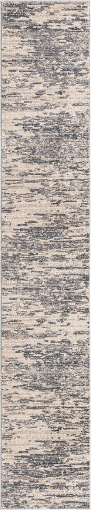 Unique Loom Oasis Water Machine Made Abstract Rug Gray, Ivory/Beige/Blue/Navy Blue 2' 0" x 12' 0"