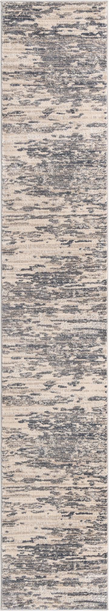 Unique Loom Oasis Water Machine Made Abstract Rug Gray, Ivory/Beige/Blue/Navy Blue 2' 0" x 12' 0"